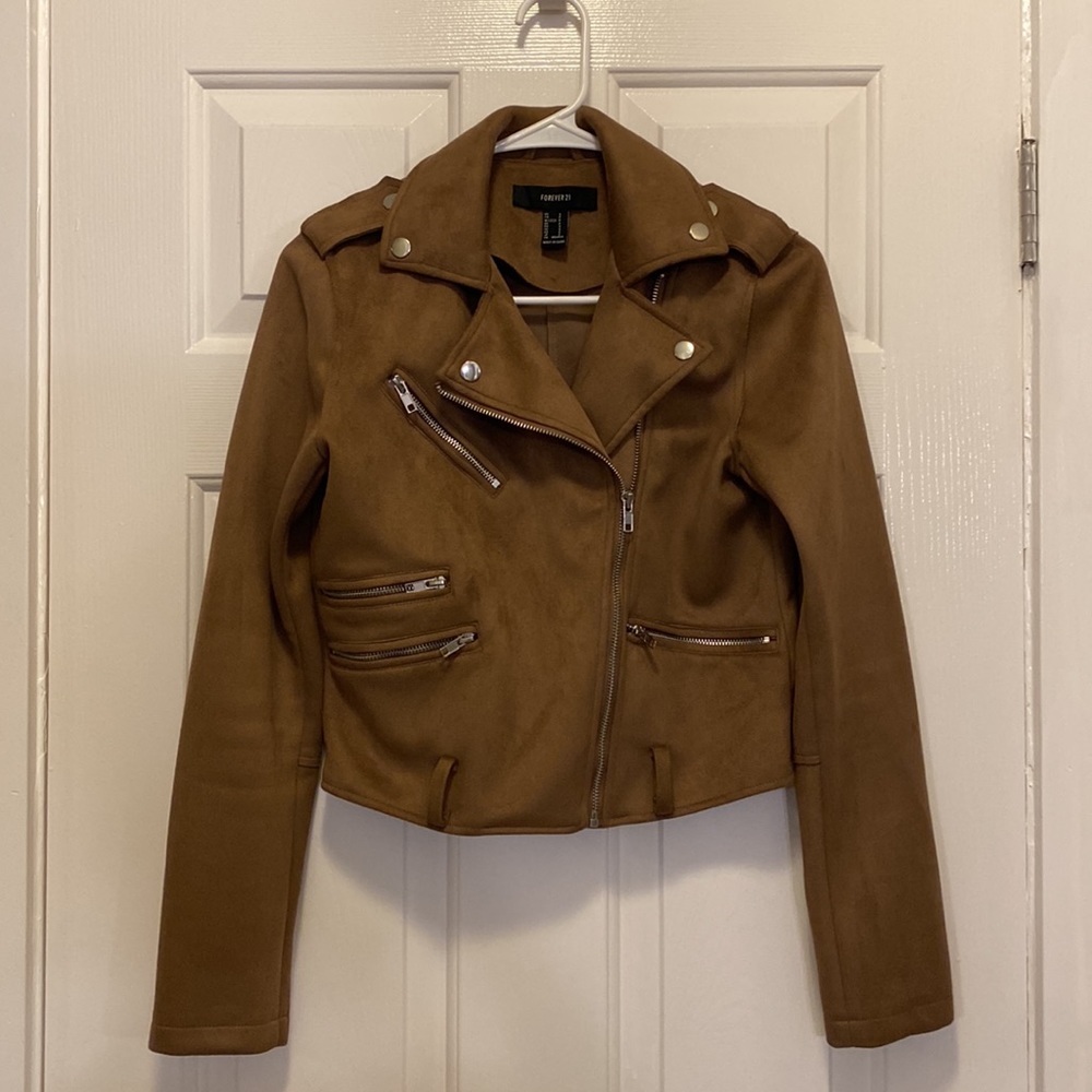 Forever 21 Tan Faux Suede Biker Jacket